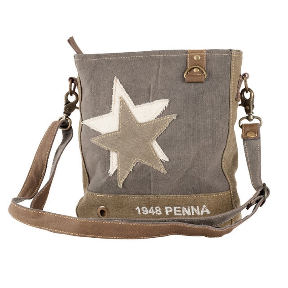 Clea Ray Double Star Canvas Crossbody Bag Upcycled